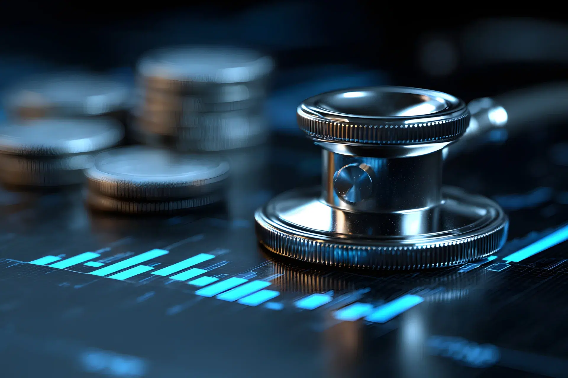 Stéthoscope et pièces sur graphique